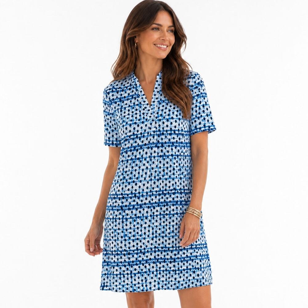 Tommy Bahama Shirt Dress Womens Large Dot Matrix Old Royal Blue Shibori Beachy